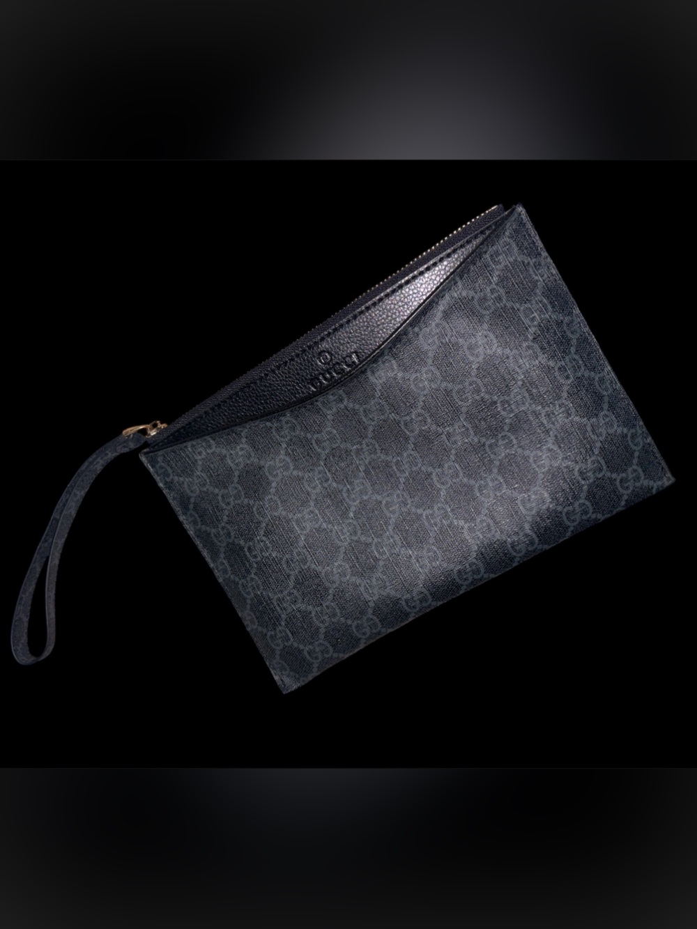 Monogram vintage  faux leather wristlet